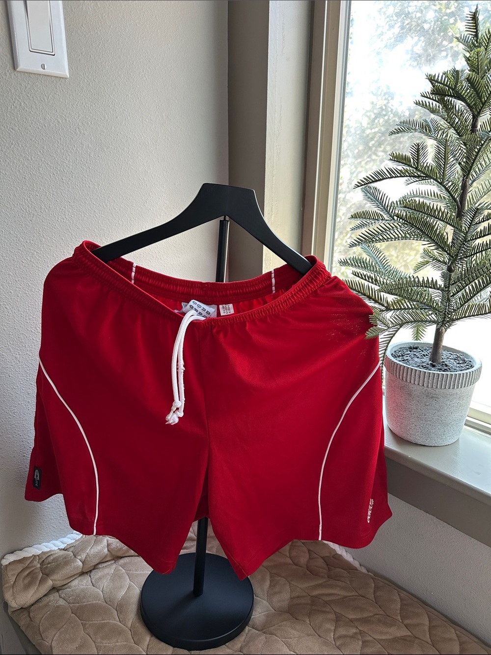 adidas Red Athletic Shorts with White Piping
